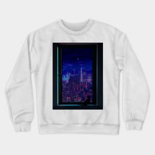 City watched by a cat Crewneck Sweatshirt